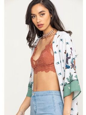 Free People FP One Adella Longline Smocked Lace Bralette in Copper